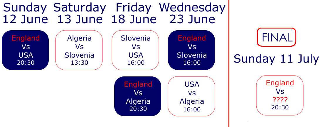 England Football team callendar