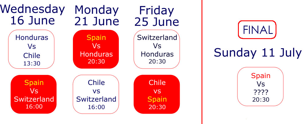 Spain world cup football calendar